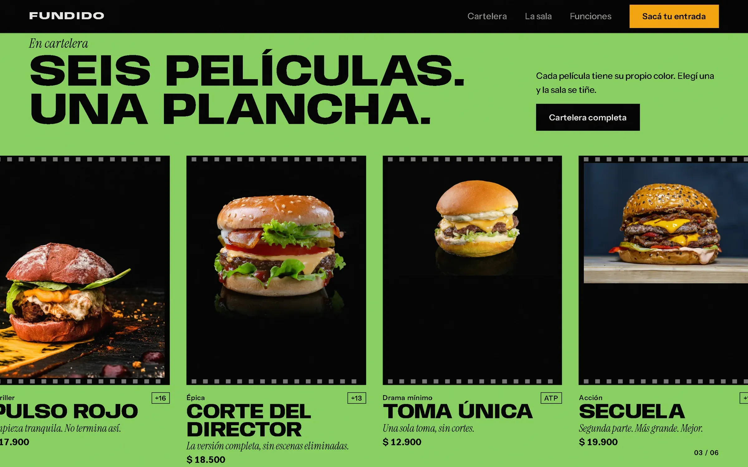 La misma cartelera con fondo verde