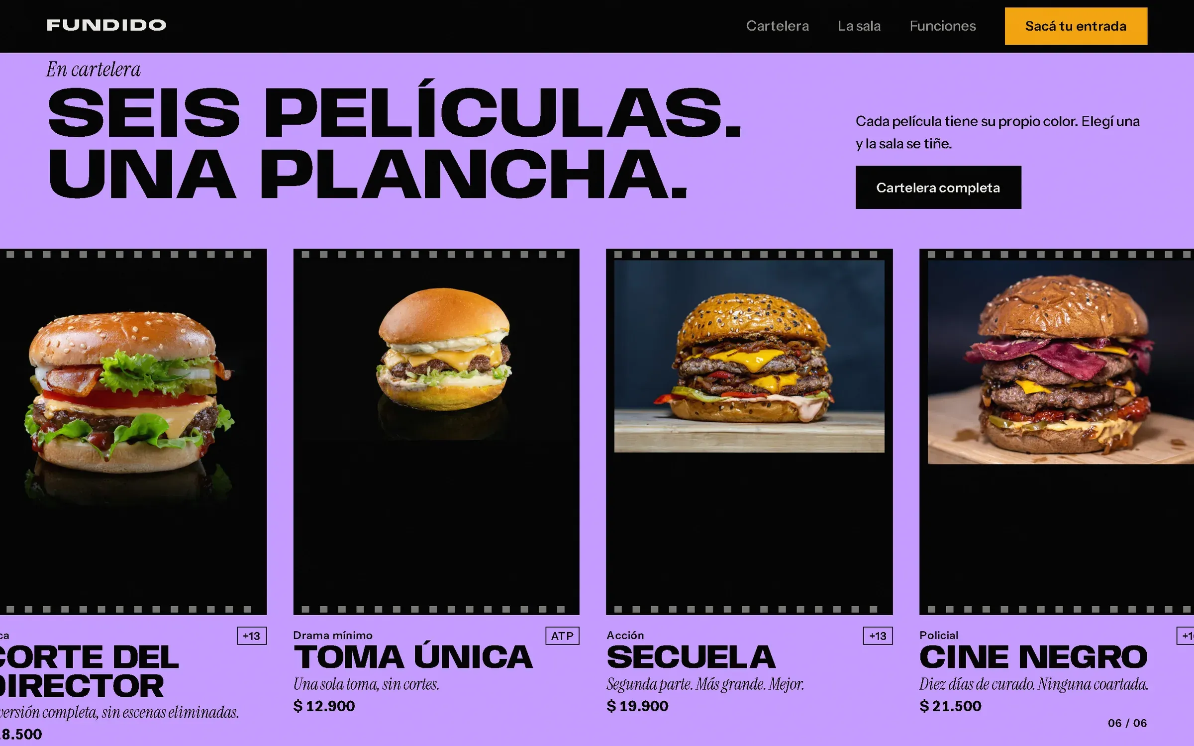 La misma cartelera con fondo violeta