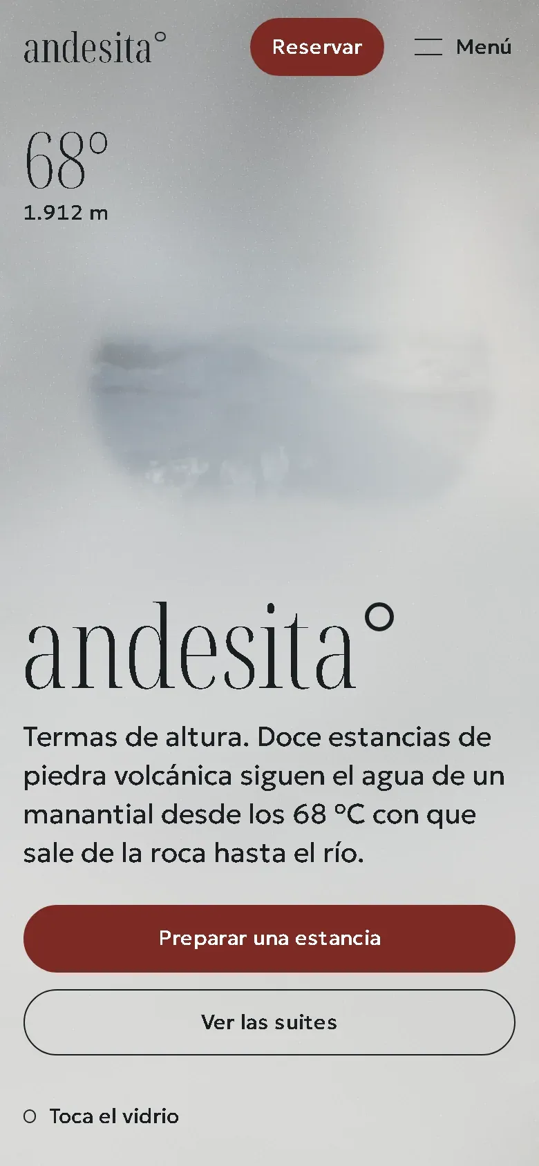 Portada de Andesita en un celular, con el vidrio empañado