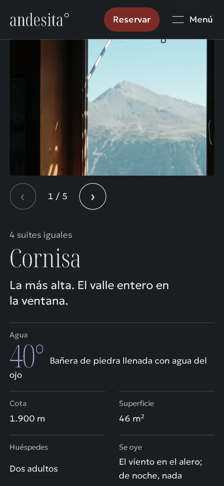 Ficha de la suite Cornisa en un celular