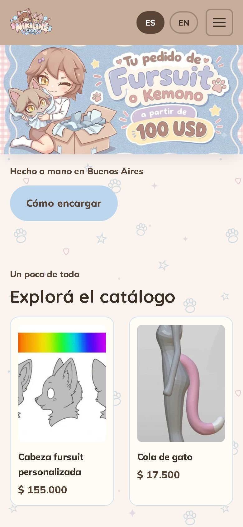 Sitio de Nikiline Shop en un celular