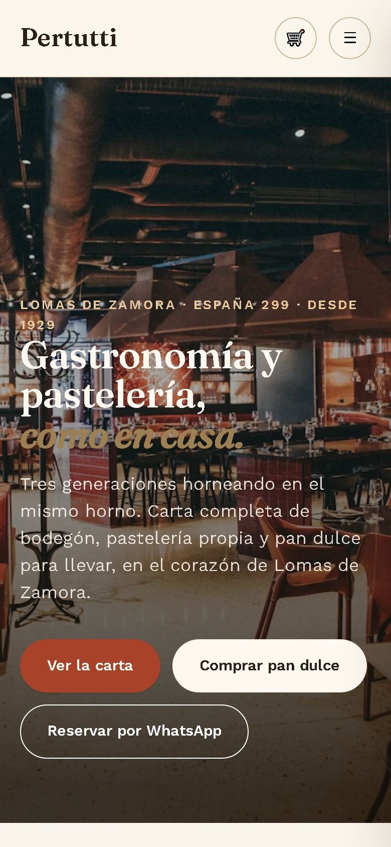 Sitio de Pertutti en un celular